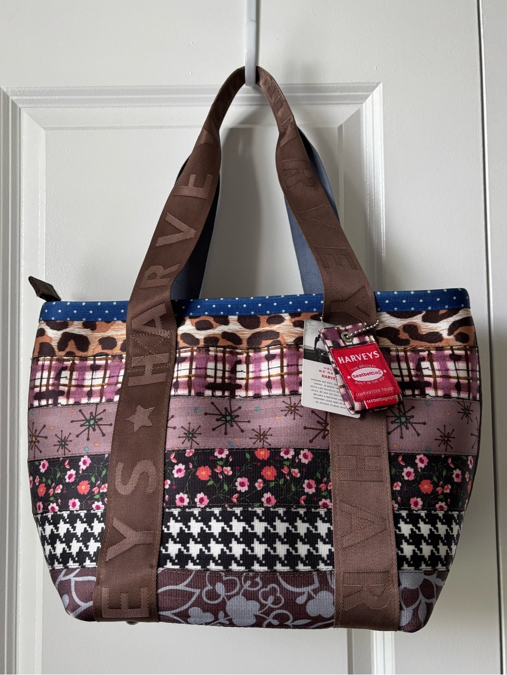 Harveys Patchwork Medium Boat Tote Seatbelt Mixed Belts Patchwork Festival Bag